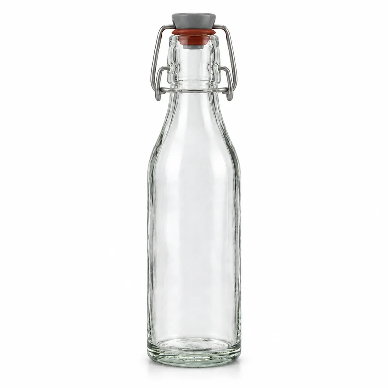 14er-Set Taschenflasche rund 200 ml inkl. Bügelverschlüssen und Etiketten