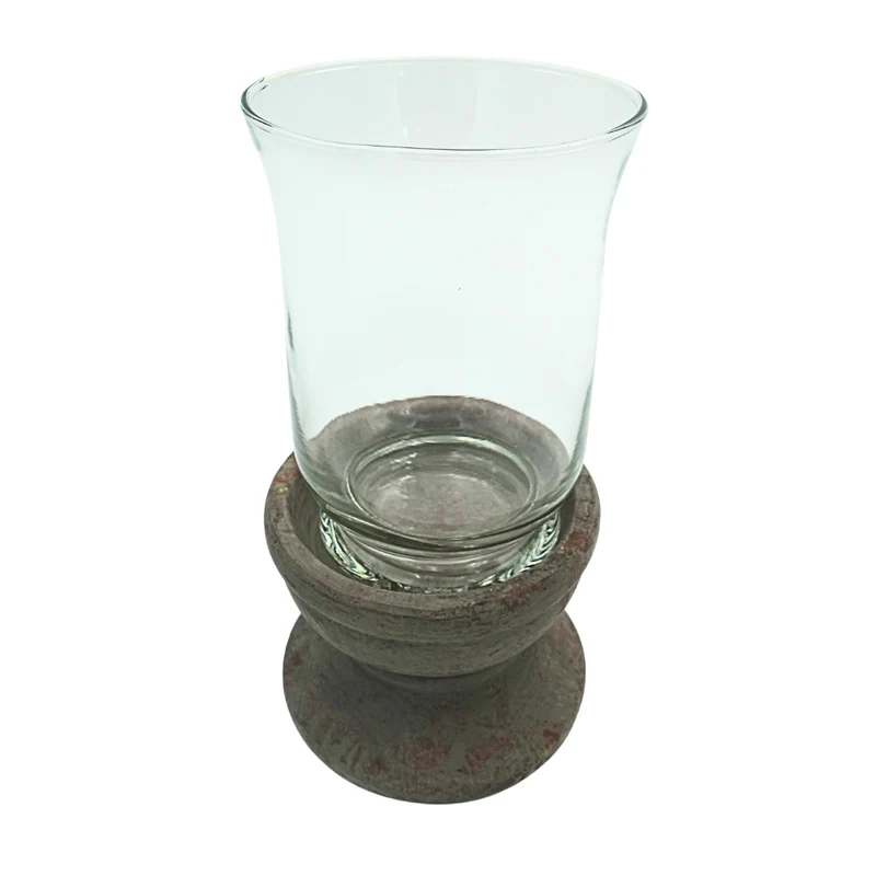 Windlicht mit Glas auf Terrakotta-Sockel ⌀ 12cm x 21cm höhe