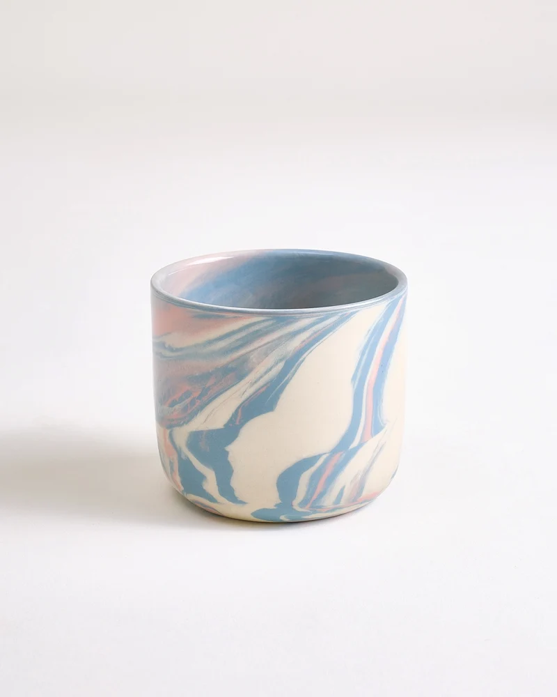 Seia Becher & Untertasse marbled blau weiß