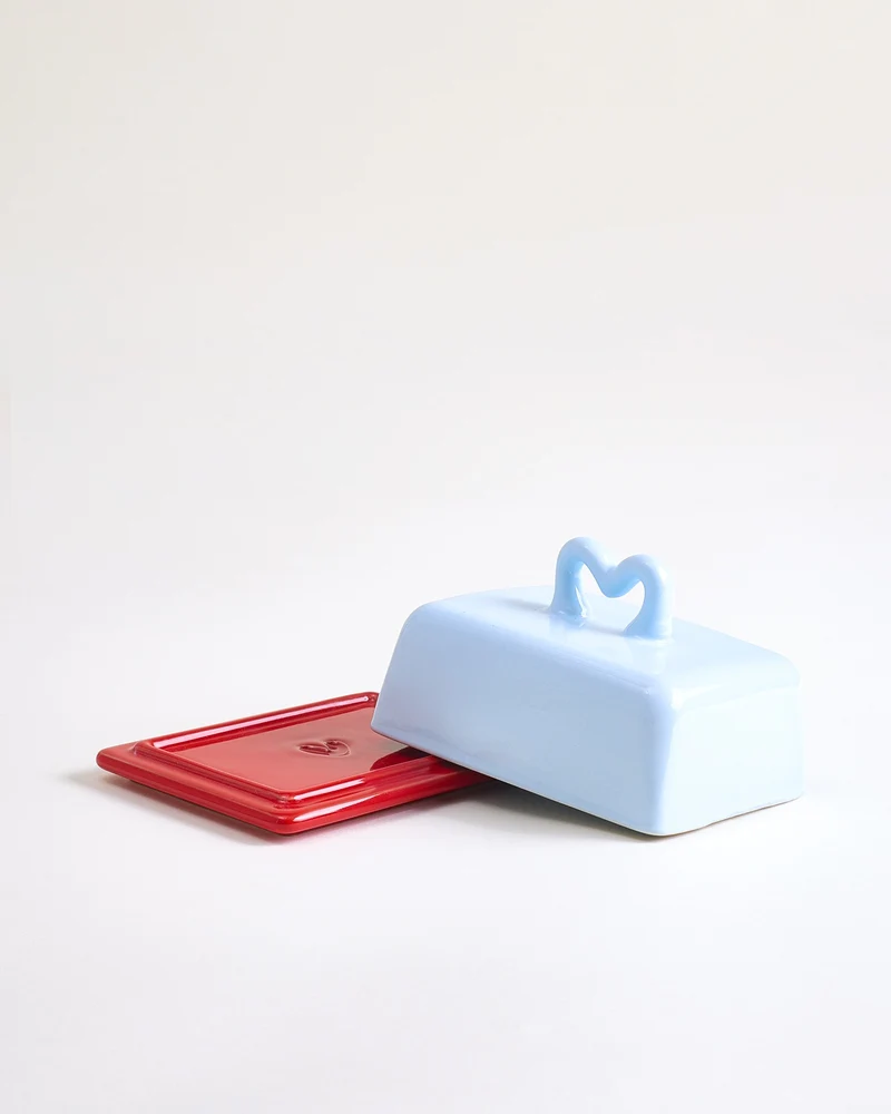 Seia Butterdose Herz hellblau rot