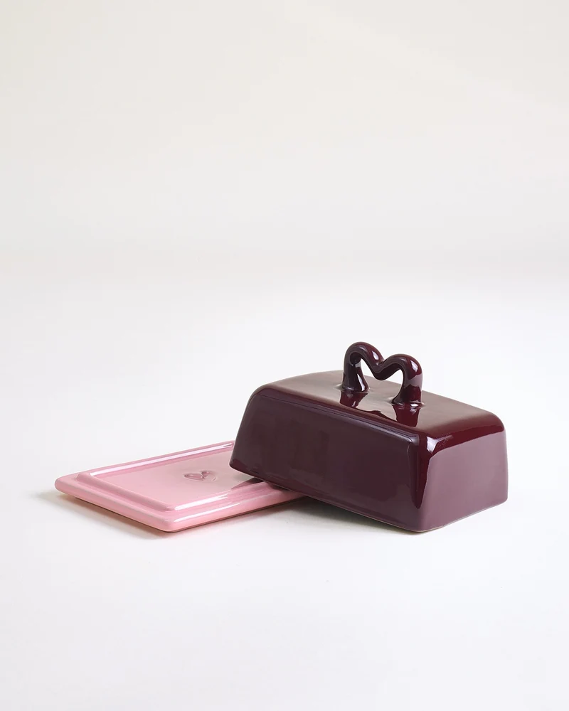 Seia Butterdose Herz burgund rosa