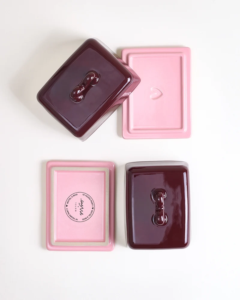 Seia Butterdose Herz burgund rosa