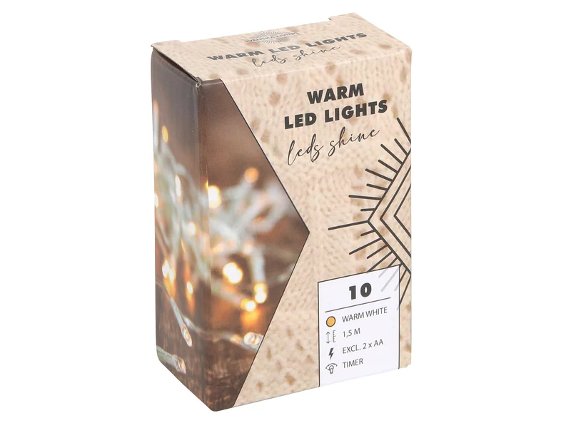 Verlichting transparant 10LED 2xAA timer 1,5mtr