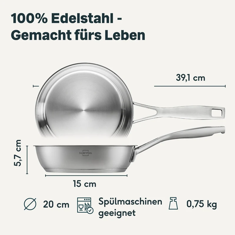 Edelstahlpfanne 20 cm Unbeschichtet