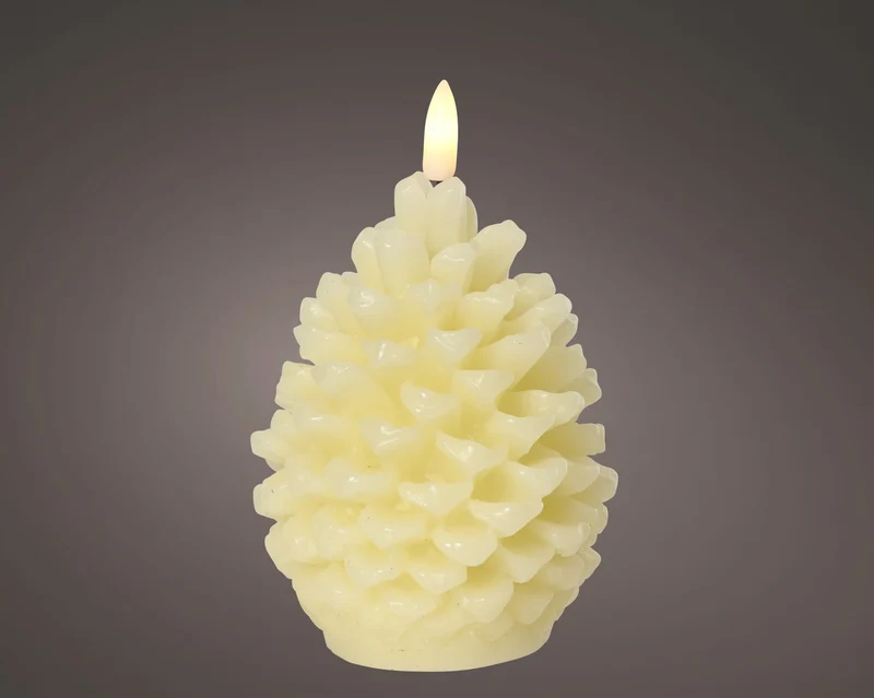 LED kaars Dennenappel wax binnen creme D8,5 H13,1cm