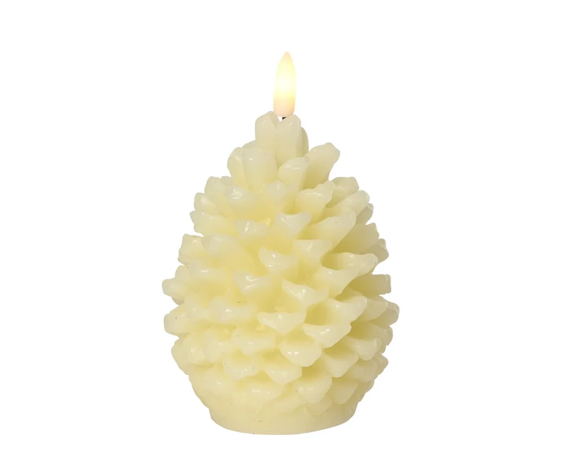 LED kaars Dennenappel wax binnen creme D8,5 H13,1cm