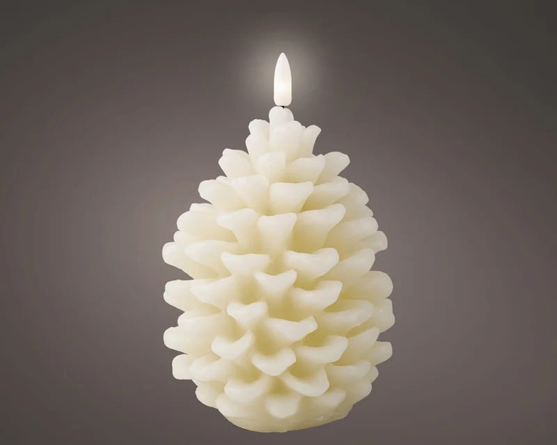 LED kaars Dennenappel wax binnen creme D10,5 H15,6cm