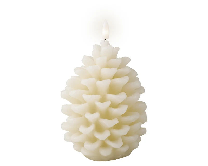 LED kaars Dennenappel wax binnen creme D10,5 H15,6cm