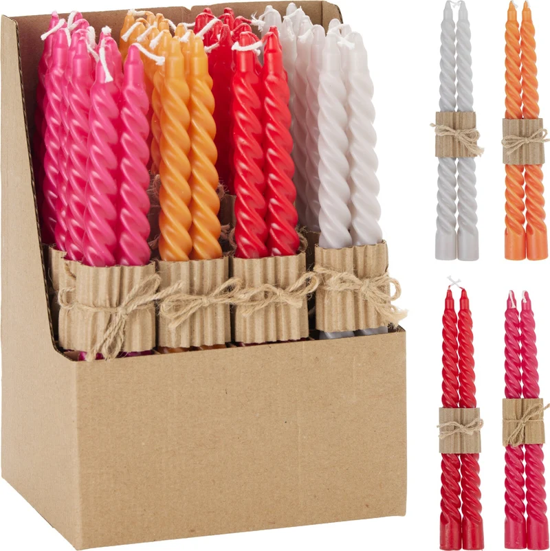 DINER KAARSEN TWISTER SET 2 STUKS 4 ASSORTIE KLEUR
