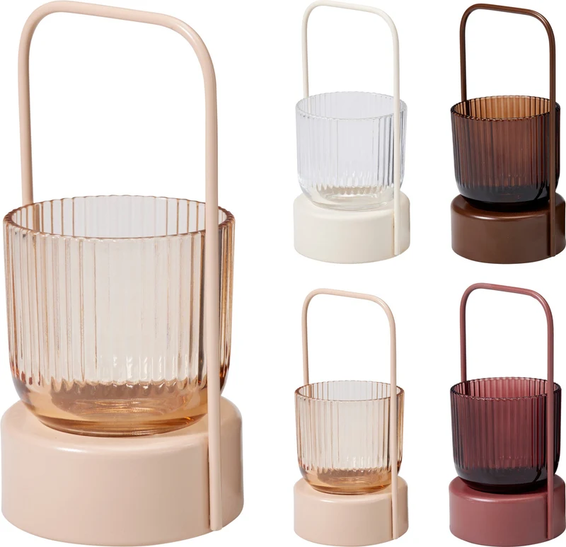THEELICHTHOUDER MET HENGSEL D10 H20CM 4 ASSORTIE KLEUR
