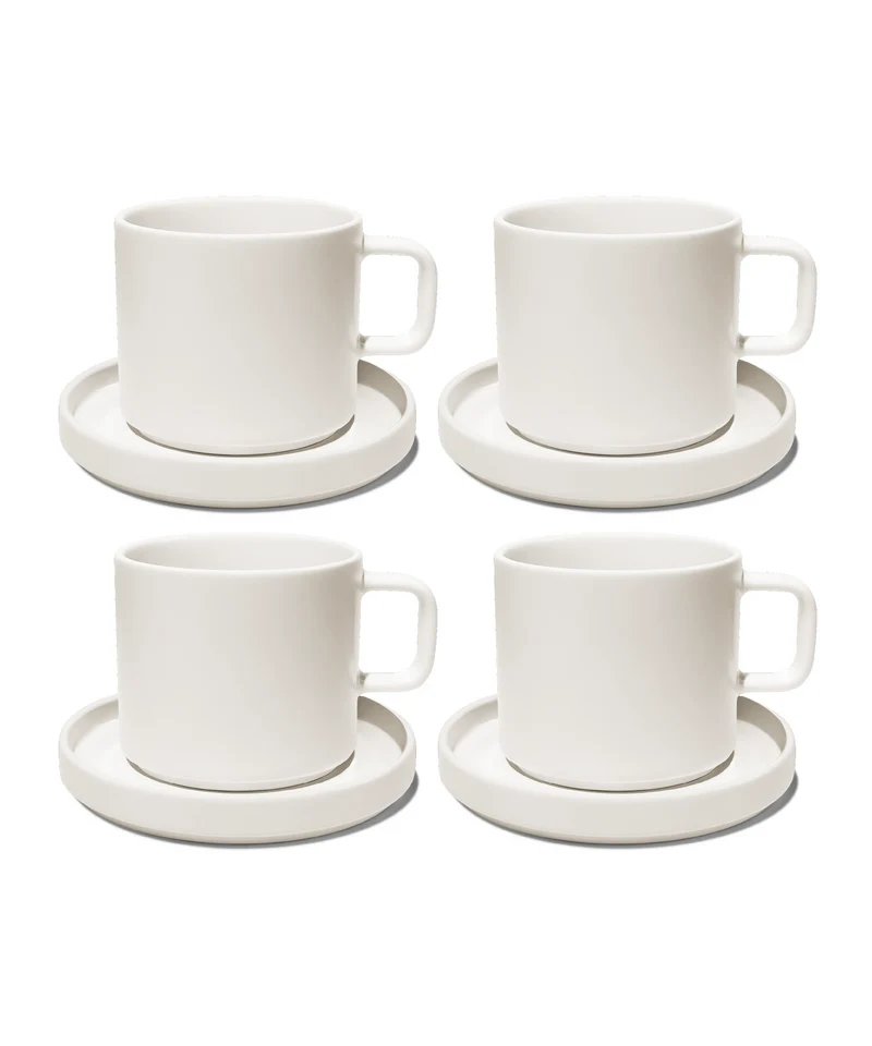 Tasse mit Untertasse in Cremeweiß glänzend | Nia