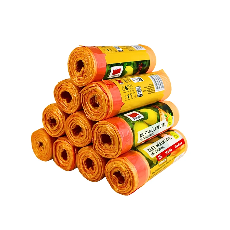 Müllbeutel 35L orange mit Zugband (Zitrus-Duft)