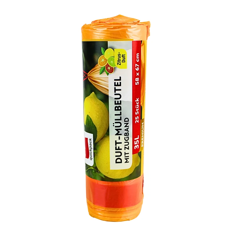 Müllbeutel 35L orange mit Zugband (Zitrus-Duft)