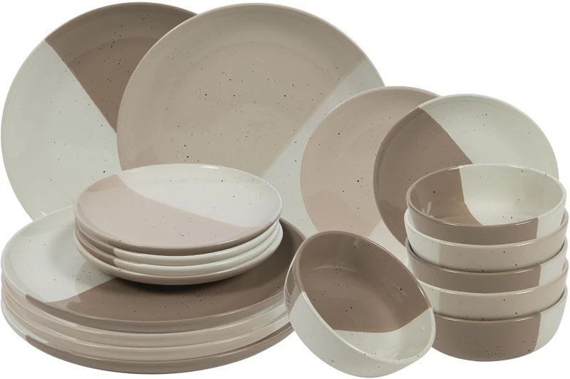 Cookinglife Geschirrset Leem 18-teilig / 6 Personen - 6 Speiseteller, 6 Frühstücksteller und 6 Schalen