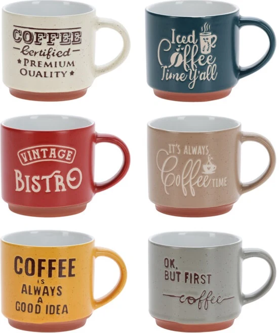 Cookinglife Kaffeebecher Keramik 6er 260 ml - Cappuccino Tee - Kaffeezeit