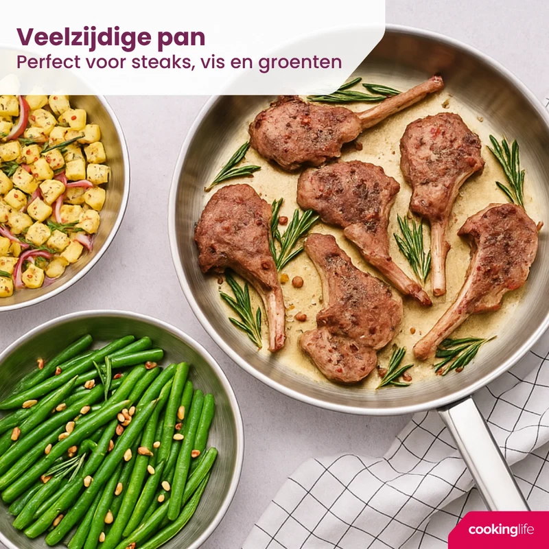 Edelstahl-Bratpfanne Superior - 20 cm Durchmesser - für alle Herdarten geeignet, ohne Antihaftbeschichtung - Cookinglife