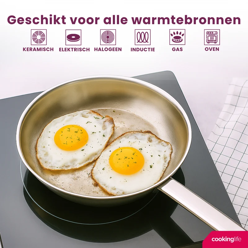 Edelstahl-Bratpfanne Superior - 20 cm Durchmesser - für alle Herdarten geeignet, ohne Antihaftbeschichtung - Cookinglife