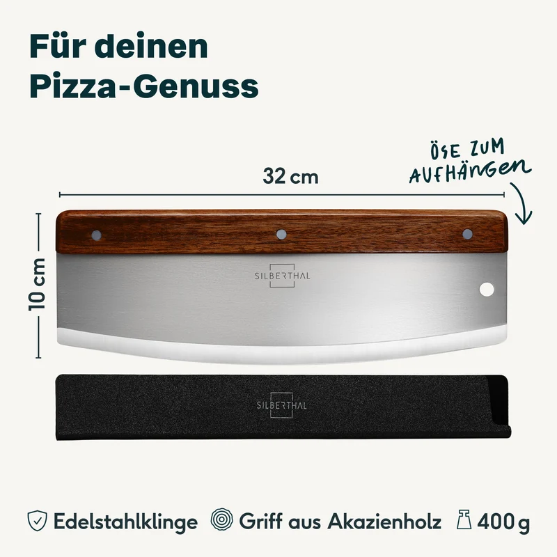 Pizzaschieber mit Wiegemesser Set