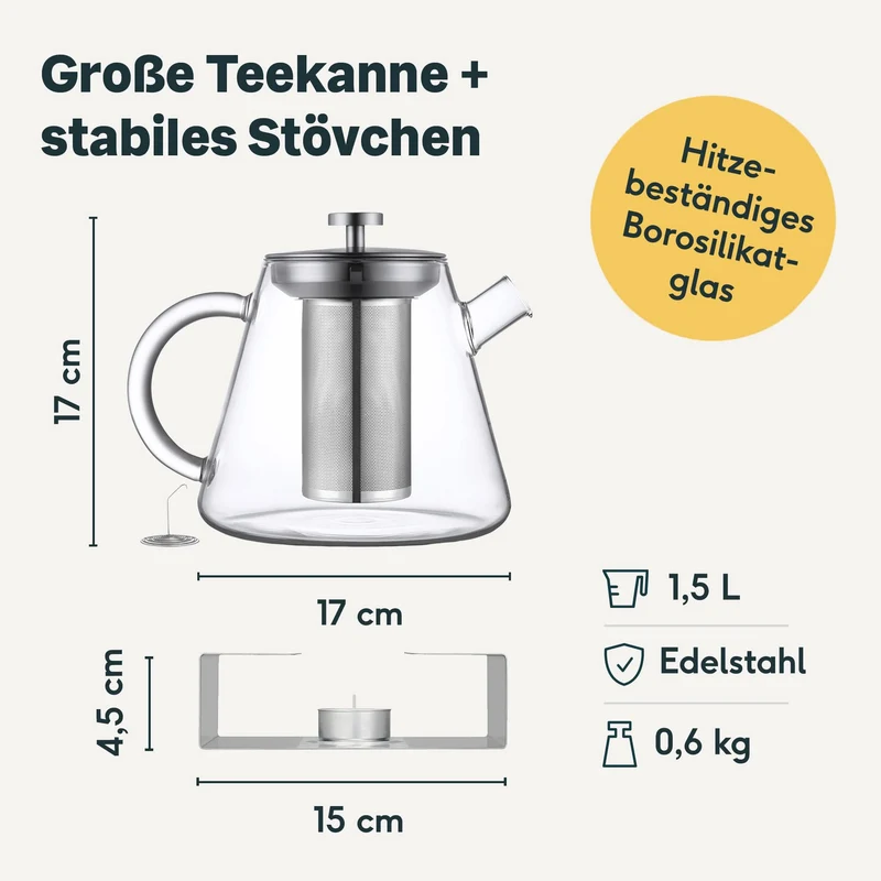 Teekanne aus Glas mit Stövchen