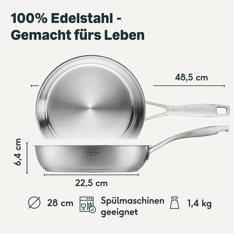 Edelstahlpfanne 28 cm Unbeschichtet