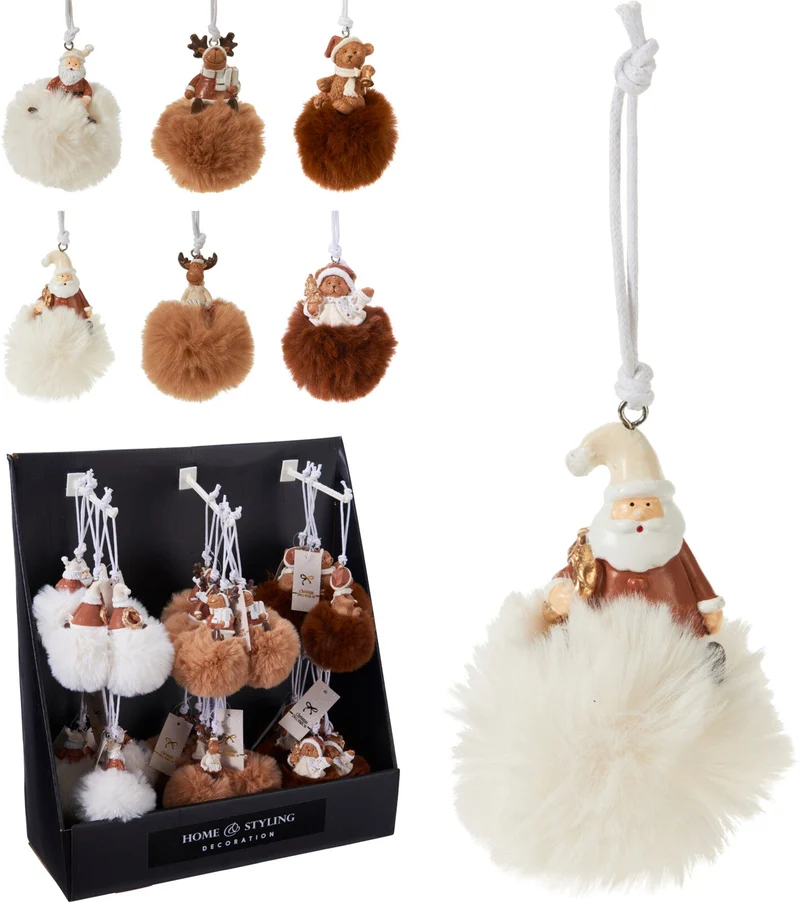 POMPOM HANGDECO 7X10CM 6 ASSORTIE DESIGNS/KLEUREN