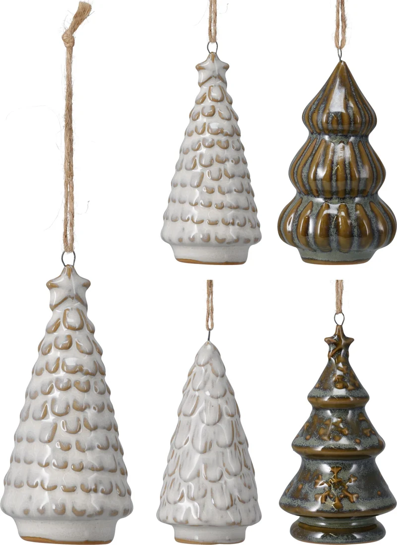 KERSTBOOM HANGDECO PORSELEIN D6 H11CM 4 ASSORTIE