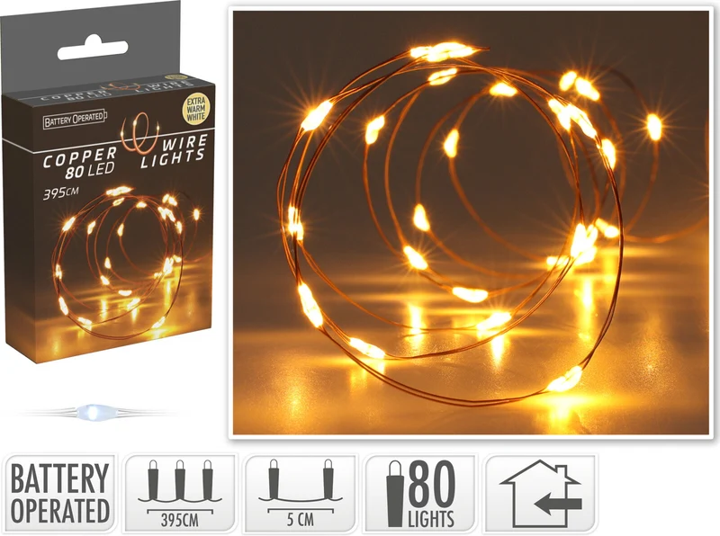 LED INDOOR KOPERDRAAD 80L/395CM LED EXTRA WARM WIT - WERKT OP 3XAA