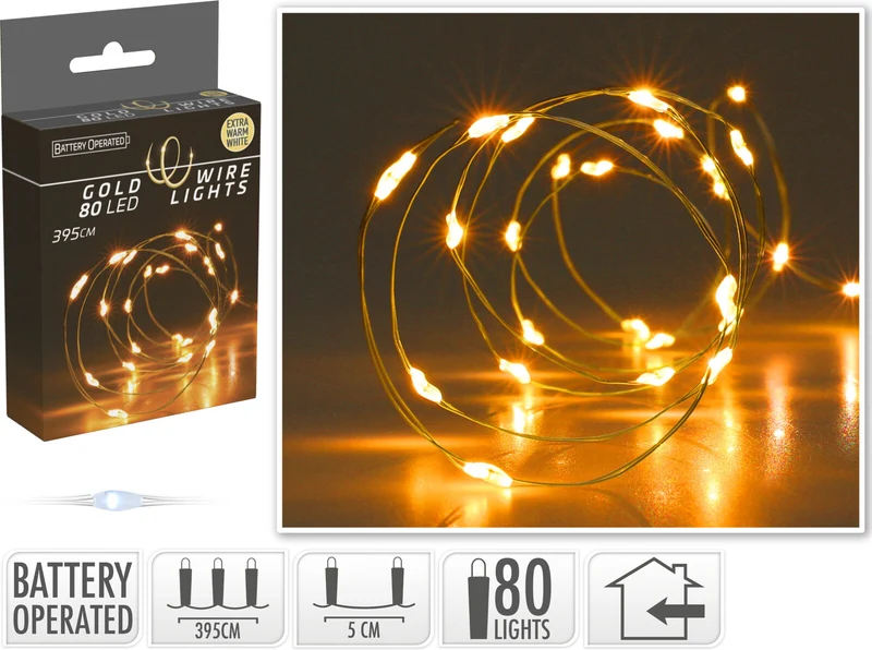 LED INDOOR GOUDDRAAD 80L/395CM LED EXTRA WARM WIT - WERKT OP 3XAA
