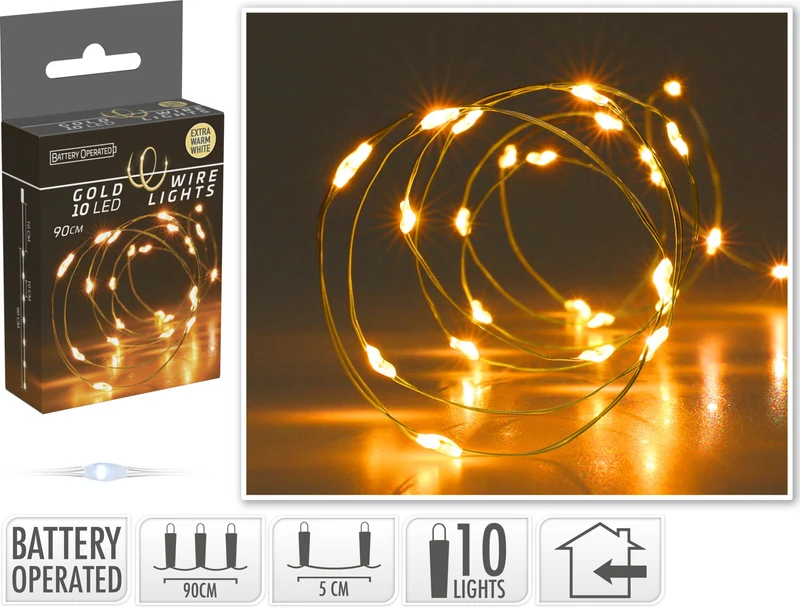LED INDOOR GOUDDRAAD 10L/90CM LED EXTRA WARM WIT - INCL 2x KNOOPCELBATTERIJ