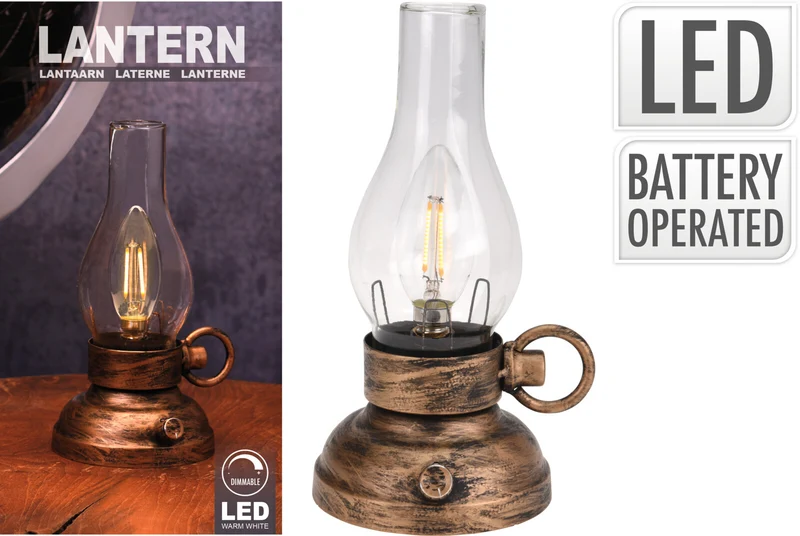 LANTAARN MET LED LICHT D13 H20CM (excl. 2xAAA BATTERIJEN)