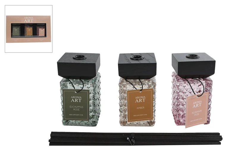 Diffuserset "Aroma Art" set van 3 color box 3x50 ml glas 23,5x4,6x14cm