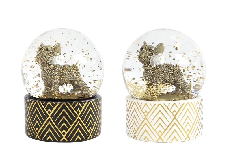 Sneeuwbol "Cairn Terrier" S glinster goud/zwart 2 assortie polystone 7x7x9,5cm