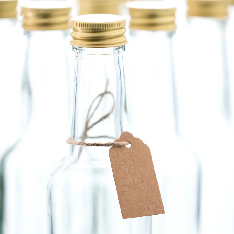 10er-Set Gradhalsflasche 250 ml inkl. Handverschraubung in Gold und Etiketten