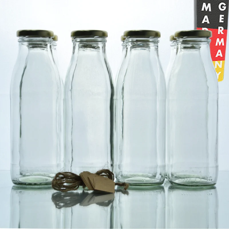 8er-Set Milchflasche 500 ml inkl. TO-Verschlüsse in Gold und Etiketten