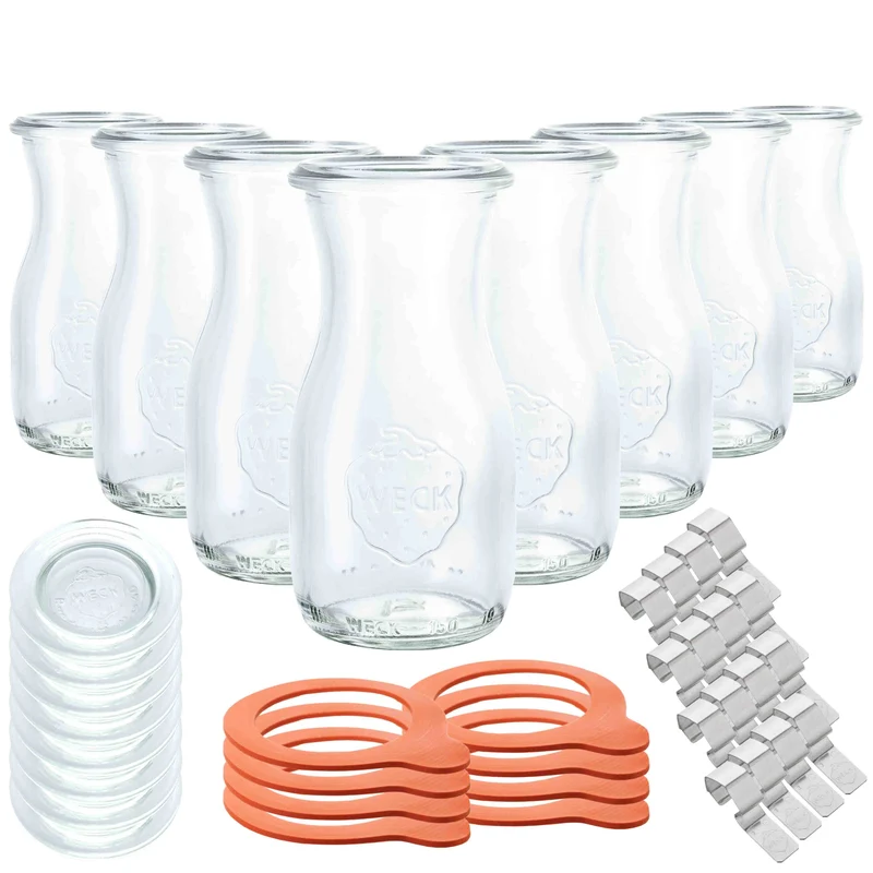 8er-Set WECK-Saftflasche 150 ml RR 40 mit Deckel, Dichtring und Klammer