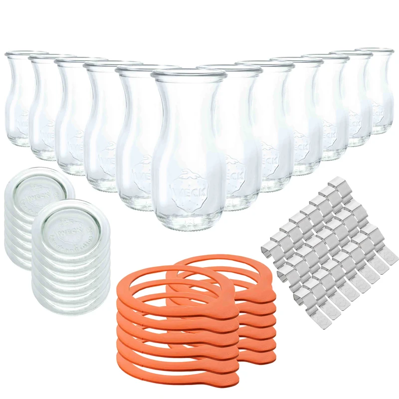 12er-Set WECK-Saftflasche 1/4 l RR 60 mit Deckel, Dichtring und Klammer