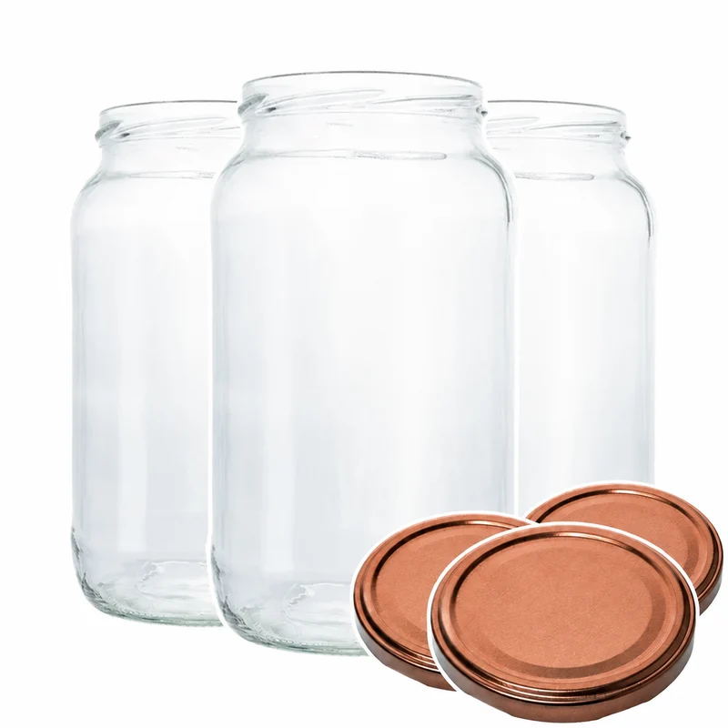 Konservenglas 1062 ml TO 82 im 3er-Set mit Twist-Off-Verschluss 82 mm Kupfer PVC-frei BlueSeal