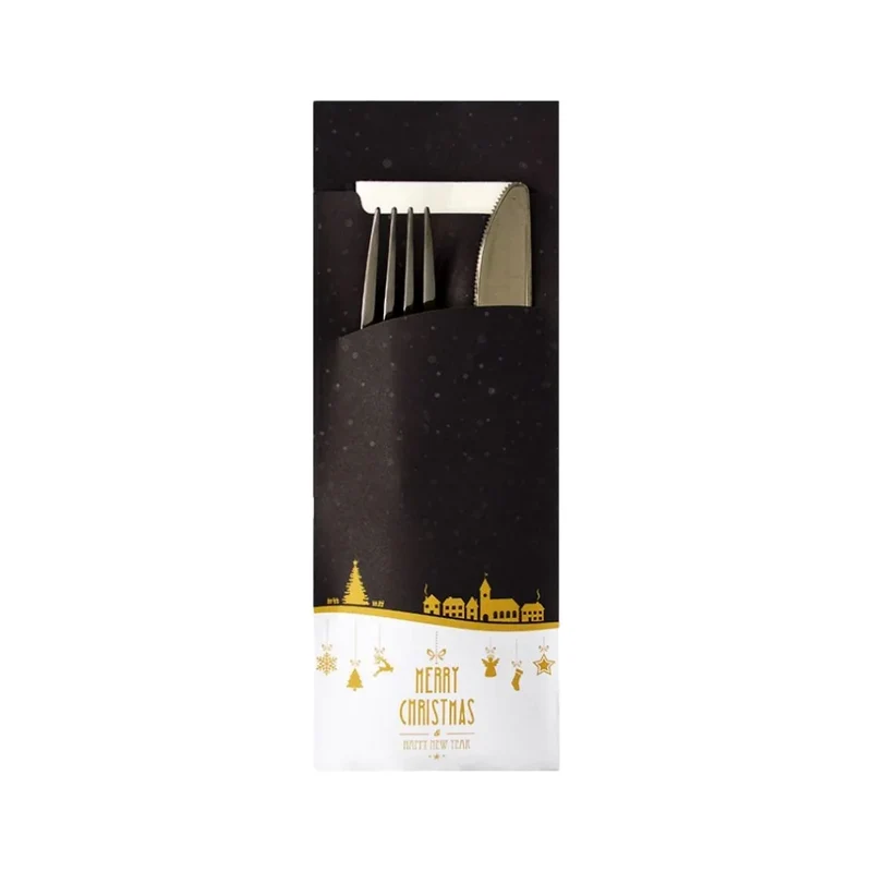 Serviettentaschen "Weihnachten", 85x236mm, mit Airlaid-Serviette, 40x33cm, schwarz/weiß,