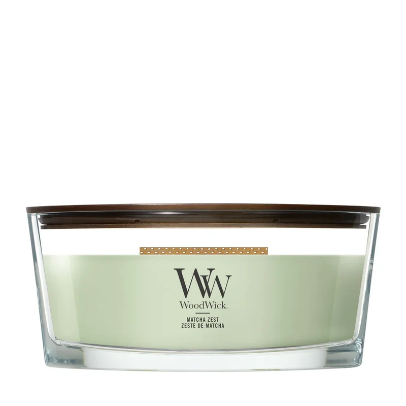 WoodWick Duftkerze Ellipse Matcha Zest - 9 cm / 19 cm - Duftkerze im Glas - Holzdocht