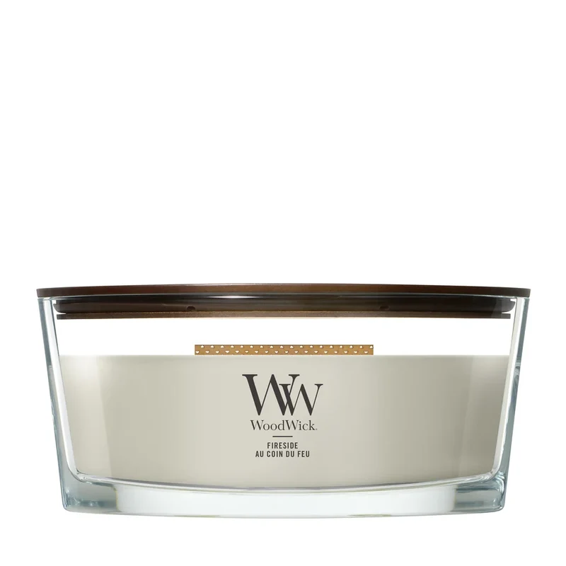 WoodWick Duftkerze Ellipse Fireside - 9 cm / 19 cm - Duftkerze im Glas - Holzdocht