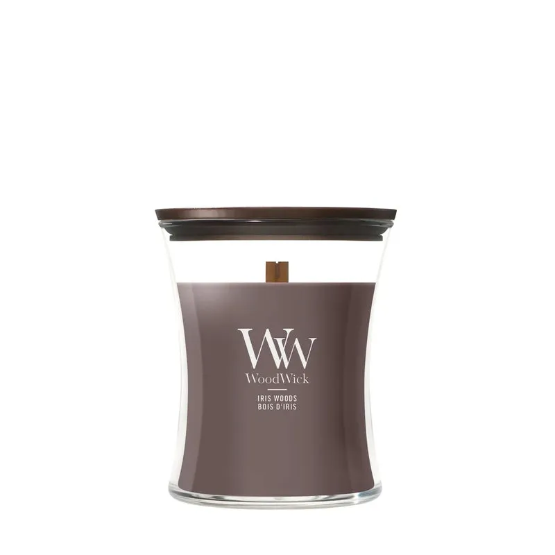 WoodWick Duftkerze Medium Iris Woods - 11 cm / ø 10 cm - Duftkerze im Glas - Holzdocht