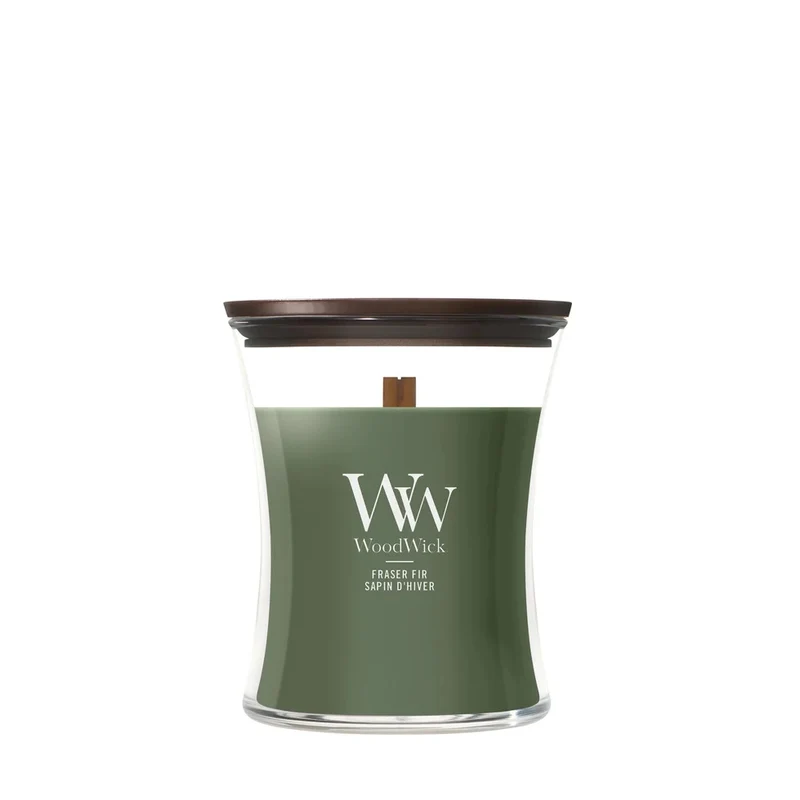 WoodWick Duftkerze Medium Frasier Fir - 11 cm / ø 10 cm - Duftkerze im Glas - Holzdocht