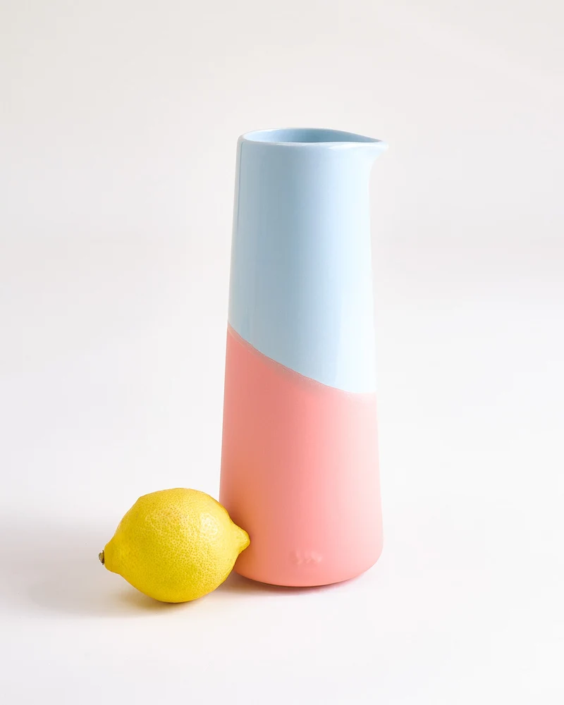 Pinguim Karaffe hellblau rosa