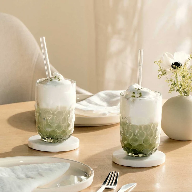 Matcha Latte Gläser GOCCE mit Glastrinkhalm 4-teilig
