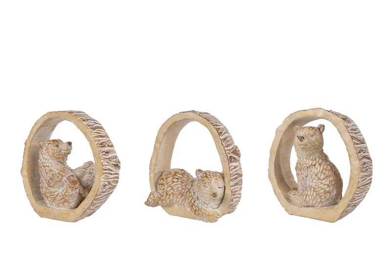 Sculptuur "Beer in Boomschors" bruin 3 assortie polystone 8x5x9cm