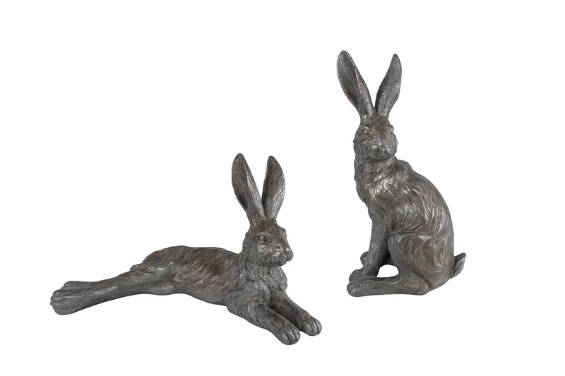 Sculptuur "Haas" grijs 2 assortie polystone 31x19,5x19/16x12,5x30cm