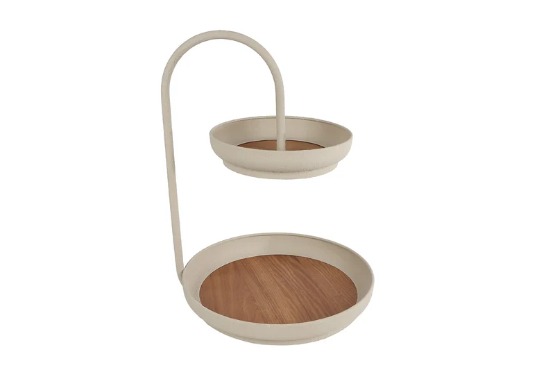 Etagere "Eefje" crème/naturel metaal/hout 31x30x40,5cm