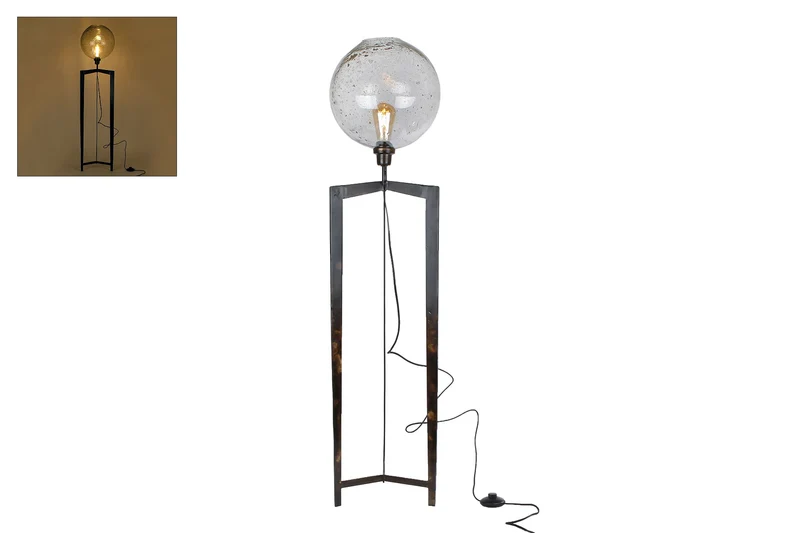 Staande lamp "Melle" bruin glas/metaal 30x30x135cm