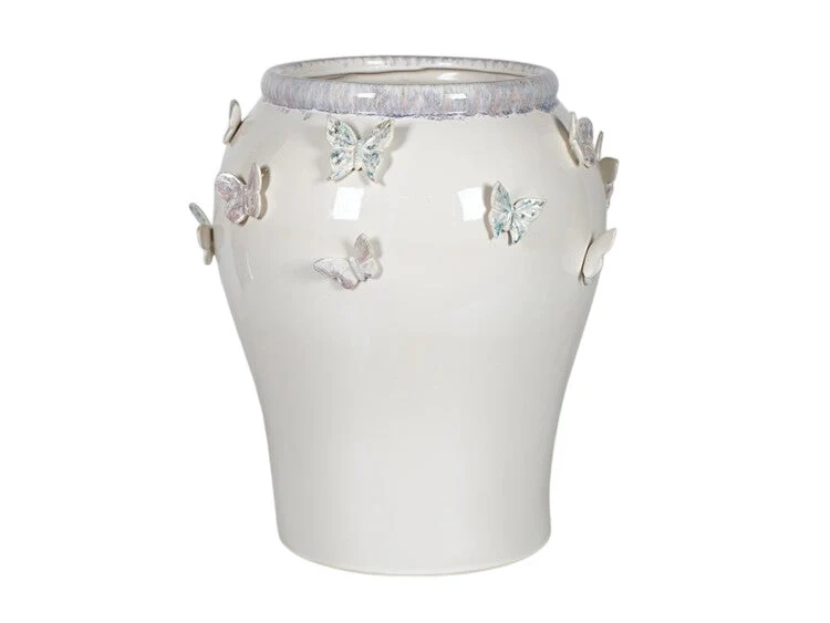 VASE KERAMIK D36X43H WEISS SCHMETTERLING