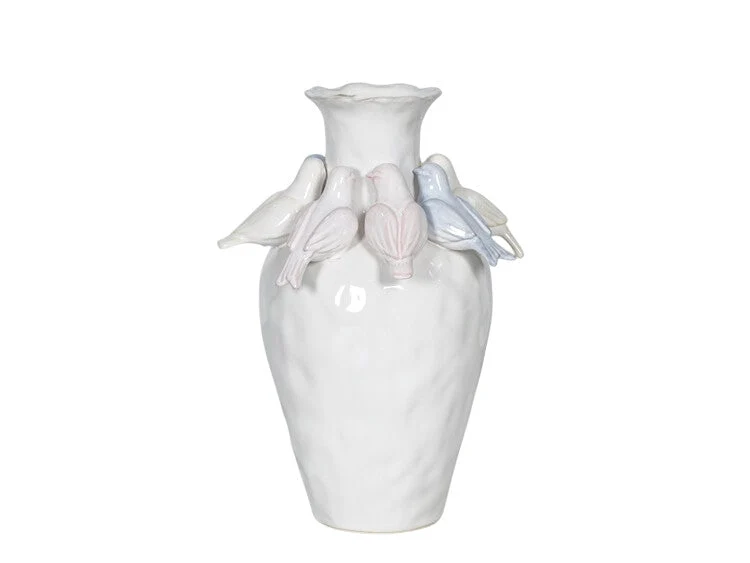 VASE KERAMIK 30H WEISS/VÖGEL